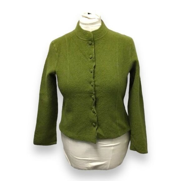Talbots Vintage Women’s Fabric Button 100% Wool Cardigan Top, Green, size L - Picture 1 of 6